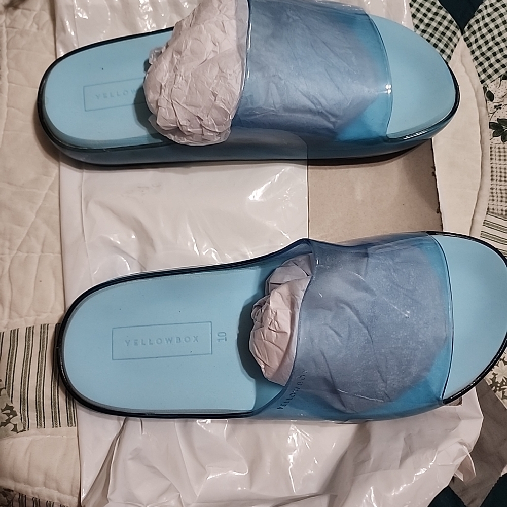 💚Yellow Box Blue Women's Slide Sandals